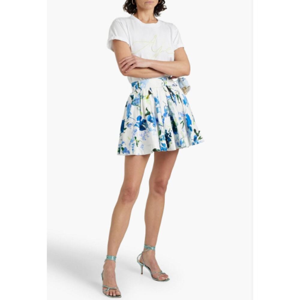 AJE Mini Skirt Size 4 AU 8 Cassie Blue Floral Cotton Poplin Romantic